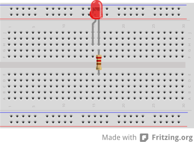 Picture of a breadboard with the Blinky circuit